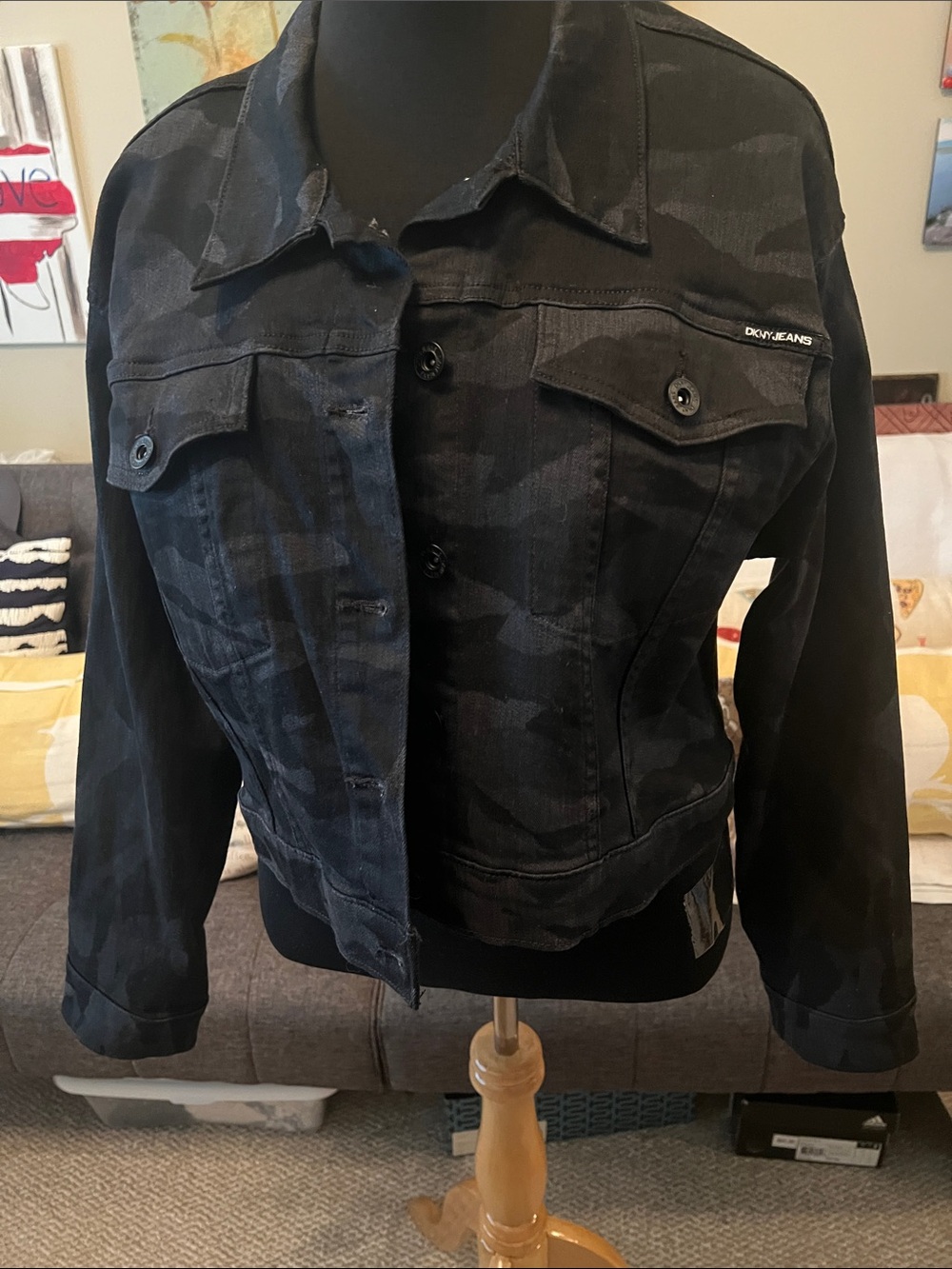 Dkny Black Camouflage Denim Jacket